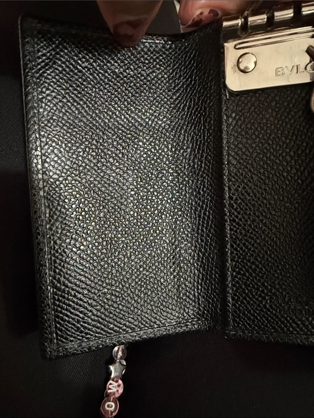 Bvlgari Black Leather Key & Card Holder with Silver BVLGARI Ring